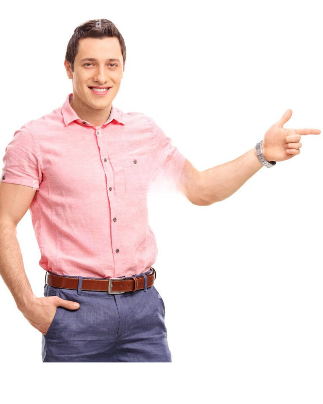 a person pointing to his right